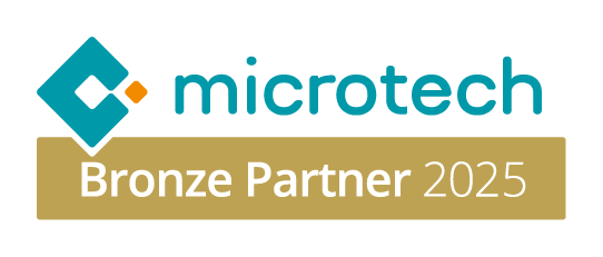 Logo von Microtech mit dem Text 'Bronze Partner 2025' in blauer und goldener Schrift.
